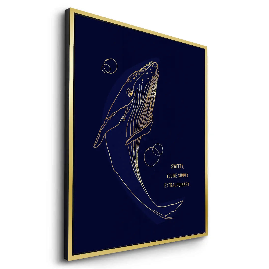 2Golden Whale Line Art - Canvas