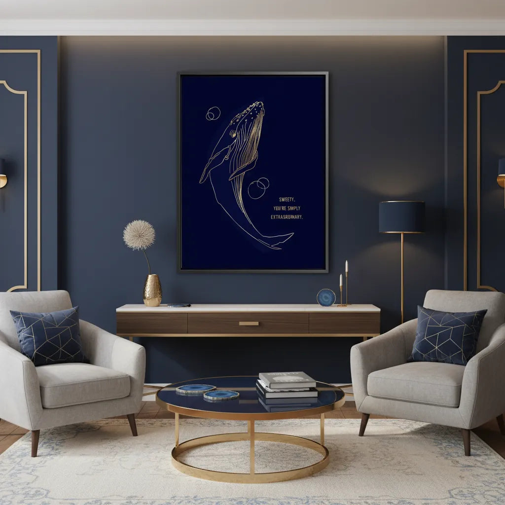 Golden Whale Line Art - Canvas - Jasmineart.ae