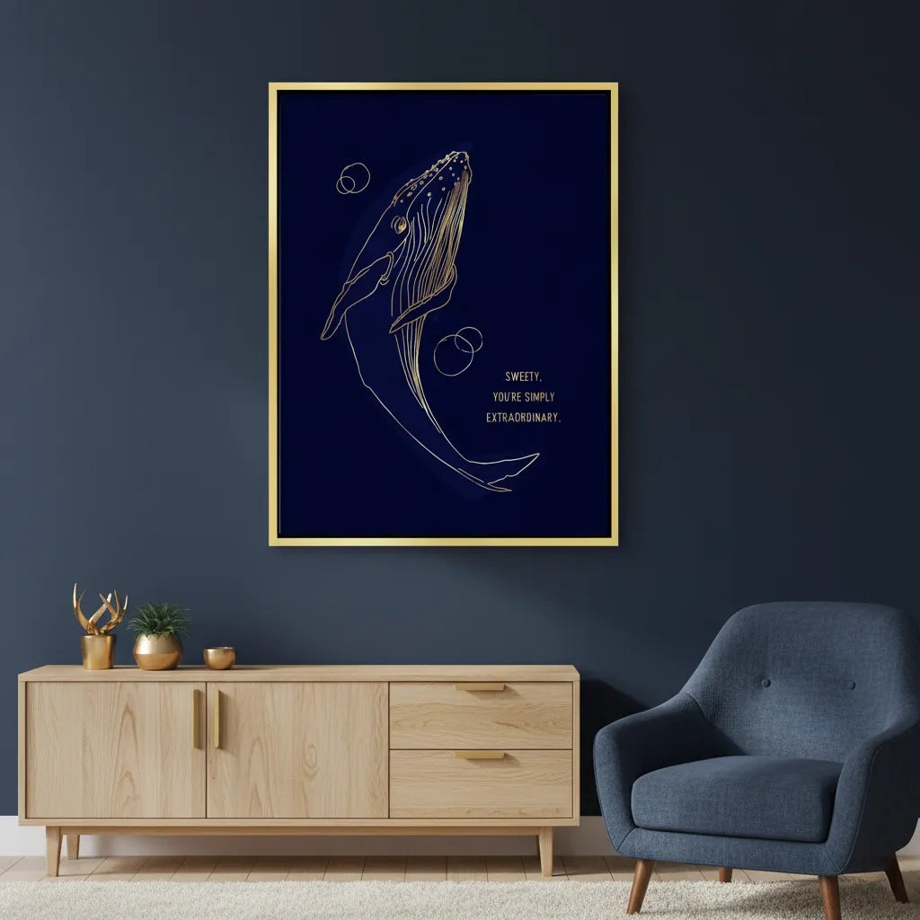 2Golden Whale Line Art - Canvas