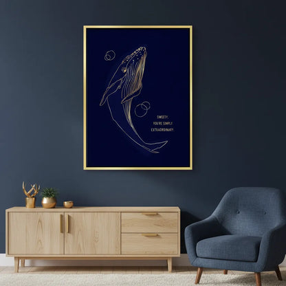 Golden Whale Line Art - Canvas
