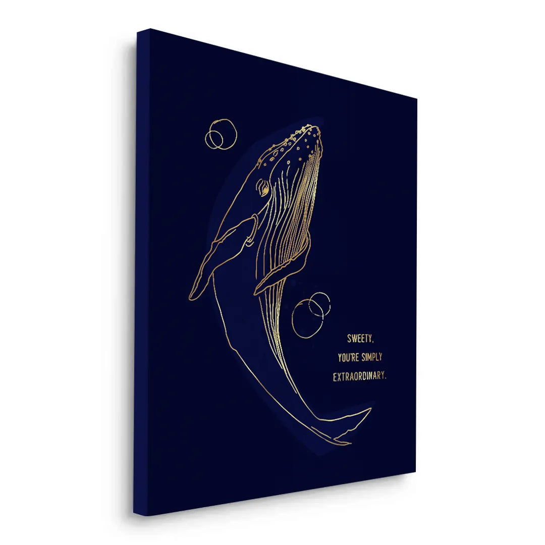 2Golden Whale Line Art - Canvas