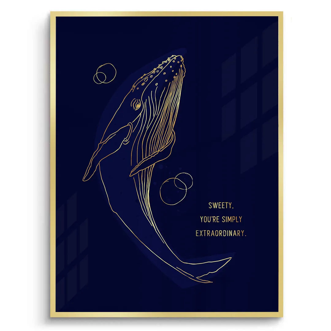 Golden Whale Line Art - Fine Art - Jasmineart.ae