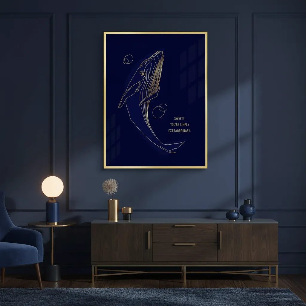 Golden Whale Line Art - Fine Art - Jasmineart.ae
