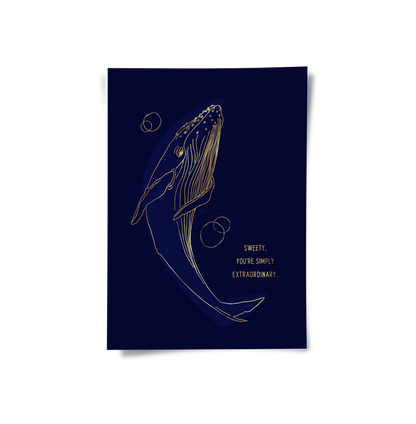 Golden Whale Line Art - Poster