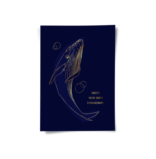 Golden Whale Line Art - Poster