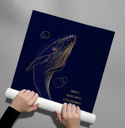 Golden Whale Line Art - Poster