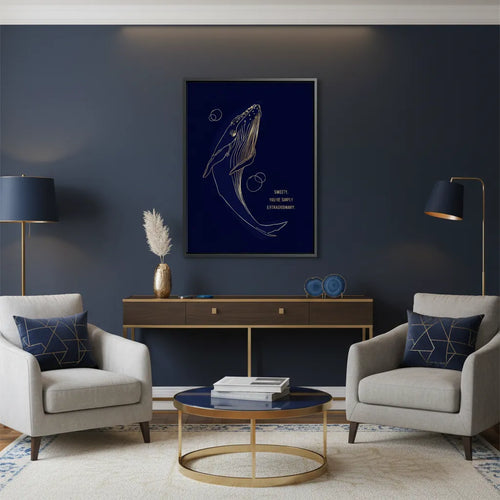 Golden Whale Line Art - Canvas