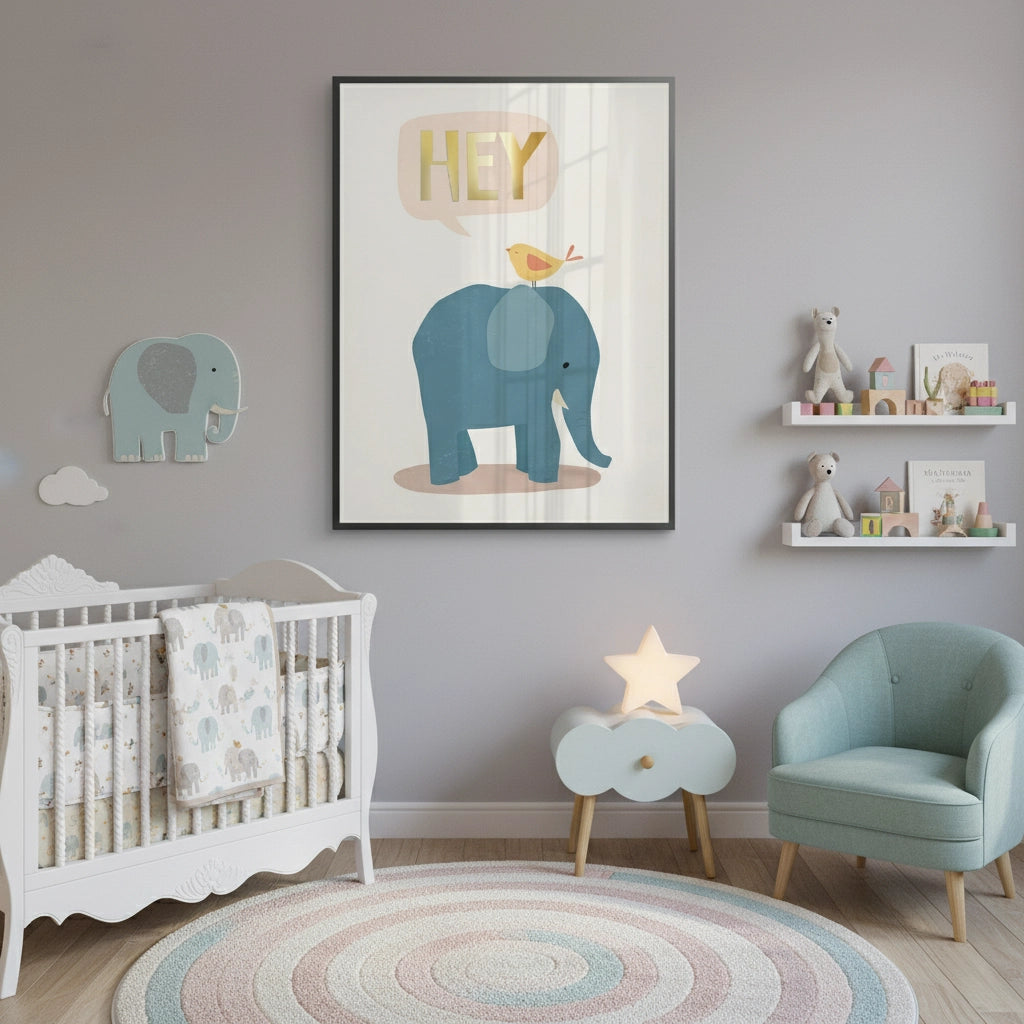 HEY Elephant and Bird - Fine Art - Jasmineart.ae