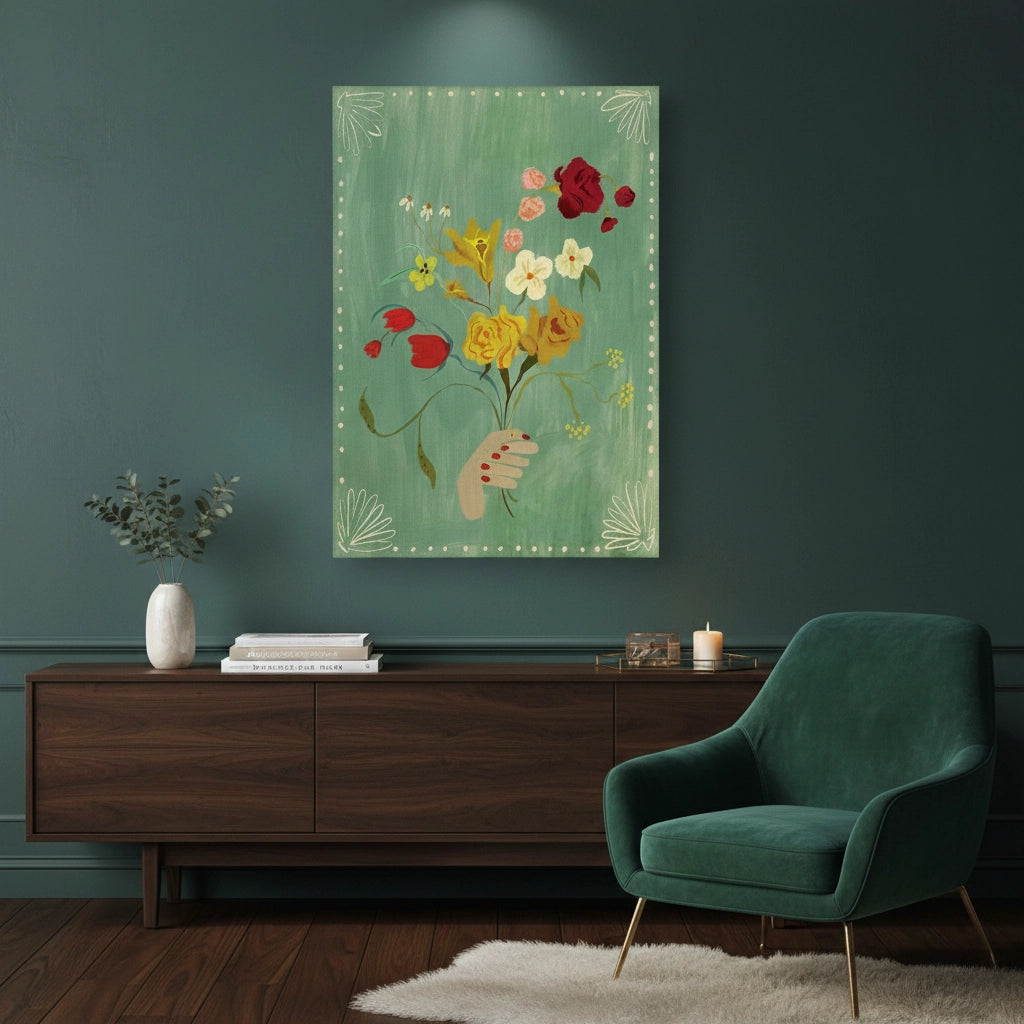 Hand Holding Wildflower Bouquet - Canvas