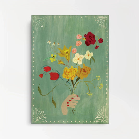 Hand Holding Wildflower Bouquet - Canvas