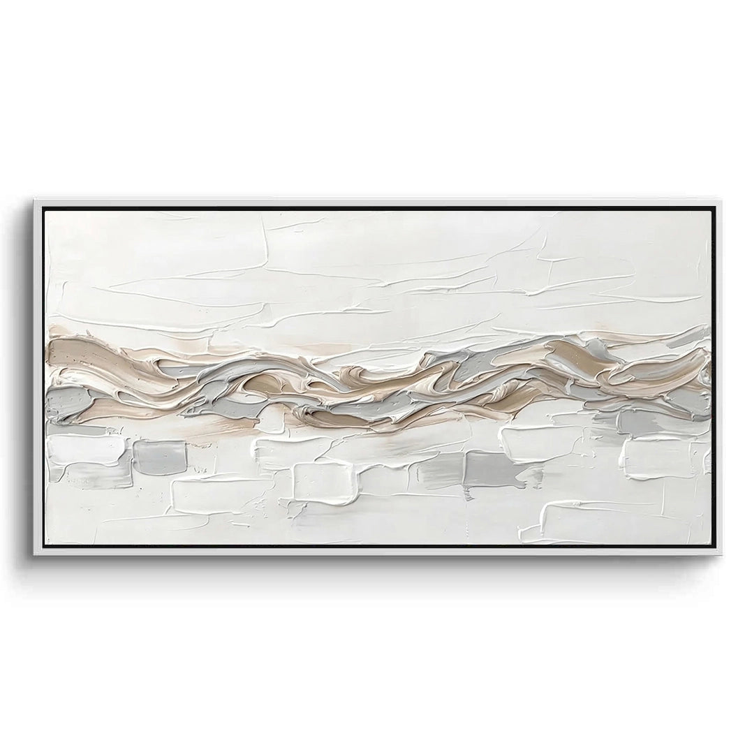 2Soft 'Horizon Mist' abstract landscape painting in tranquil blues and seafoam green, a calming art piece for a luxury Dubai beachfront apartment.