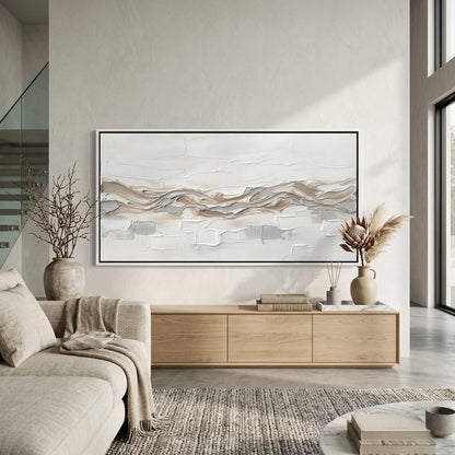 Sheer 'Horizon Mist' curtains that diffuse soft sunlight, adding a light and airy feel to a modern Abu Dhabi villa.