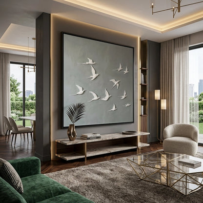 Modern Horizon Wings artwork featuring flowing lines and airy design for luxury UAE interiors