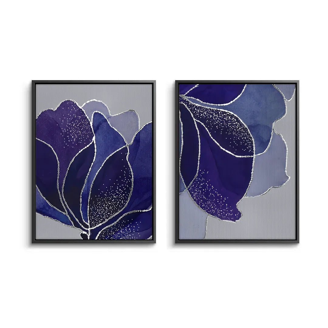 2Indigo Sparkle Floral Set of 2 - Canvas