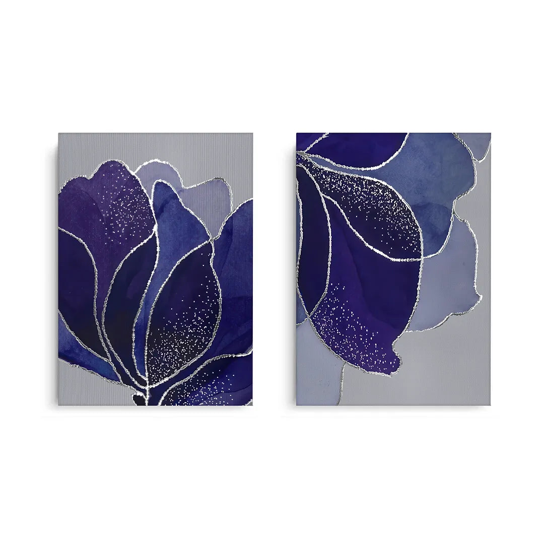 2Indigo Sparkle Floral Set of 2 - Canvas
