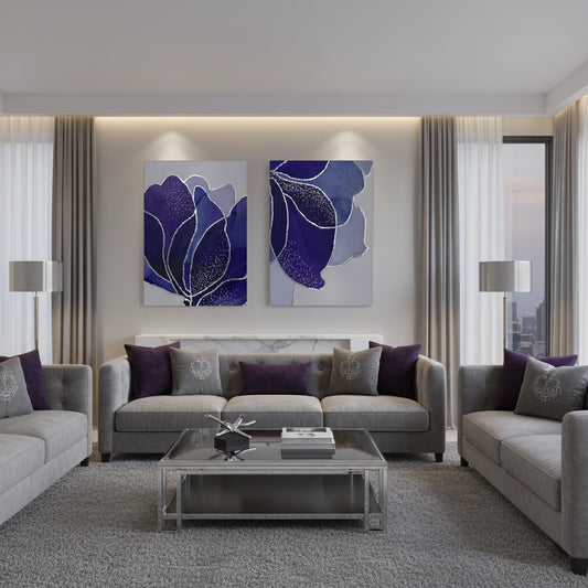 Indigo Sparkle Floral Set of 2 - Canvas