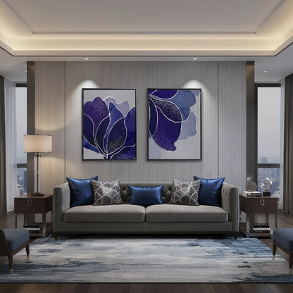 Indigo Sparkle Floral Set of 2 - Canvas