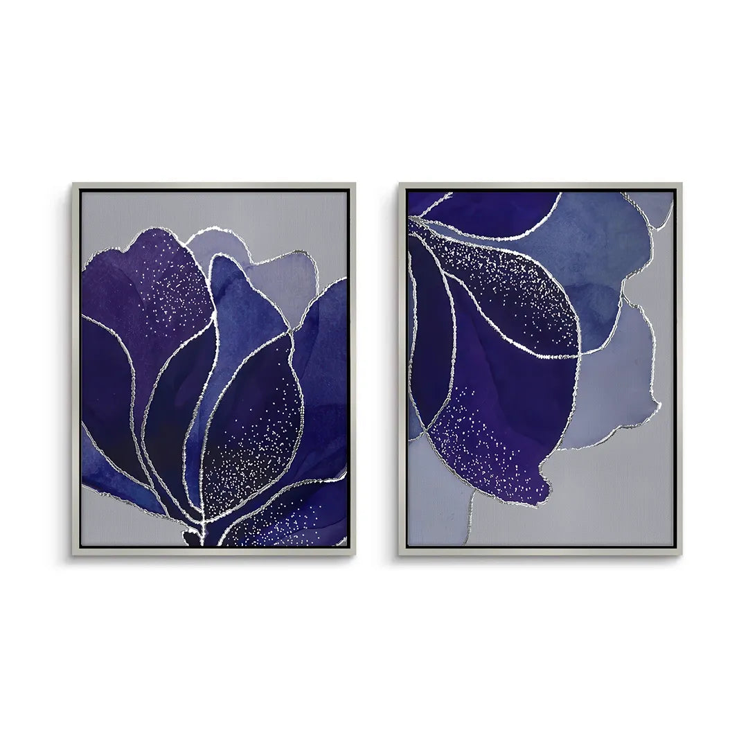 2Indigo Sparkle Floral Set of 2 - Canvas
