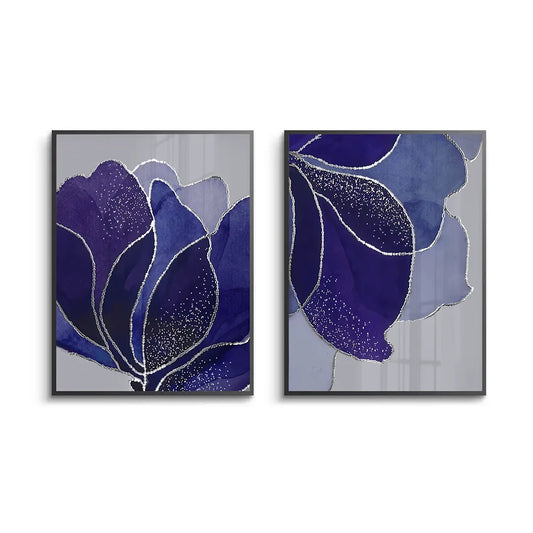 Indigo Sparkle Floral Set of 2 - Fine Art