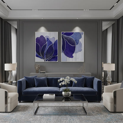 Indigo Sparkle Floral Set of 2 - Fine Art