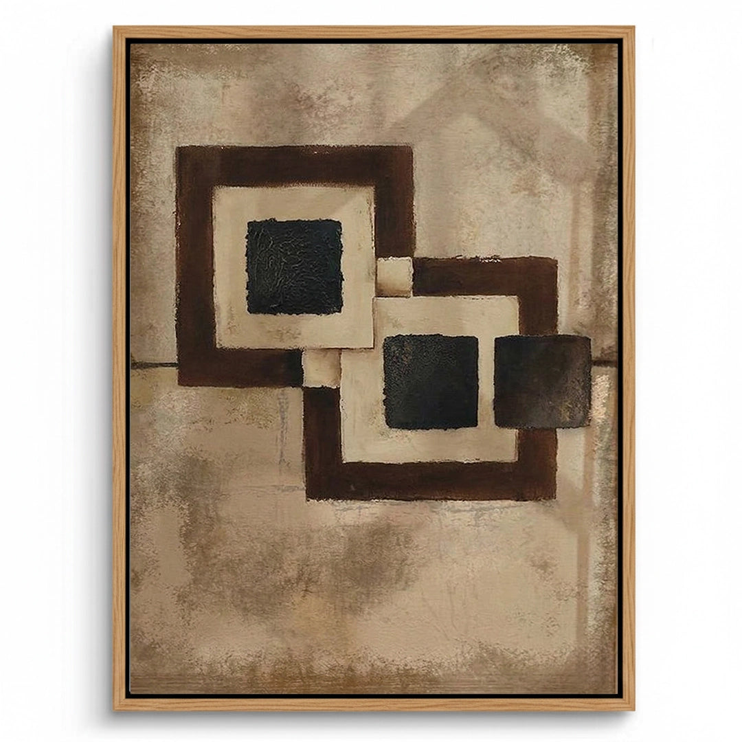 2Tactile surface of Intersecting Umber sculpted plaster, featuring a sophisticated interplay of light and shadow.