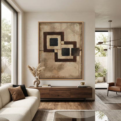 Detailed swatch of Intersecting Umber geometric relief wall coating for premium UAE interior projects.