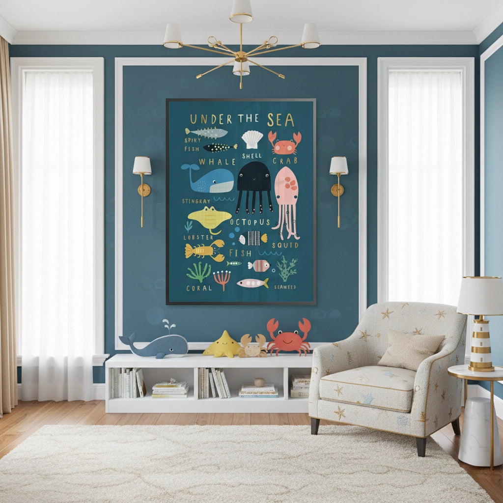 Kids Educational Sea Animals - Fine Art - Jasmineart.ae