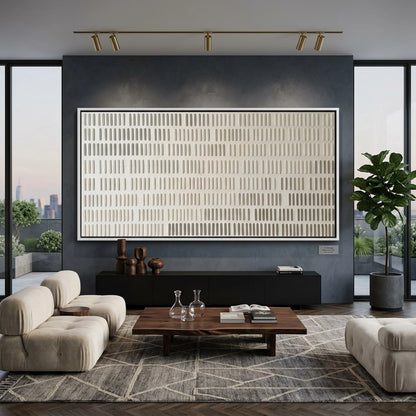 Contemporary 'Linear Rhythm' abstract art with a sense of structural movement, premium wall decor available in the UAE.