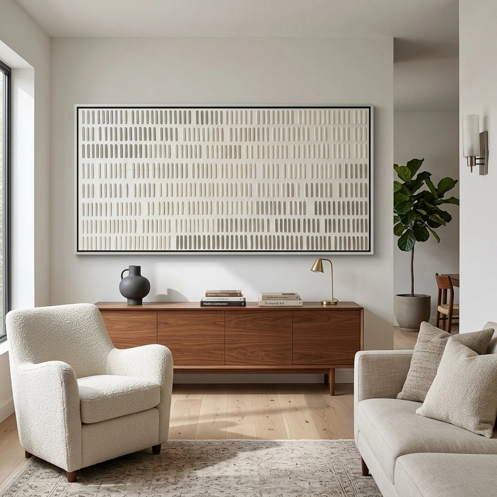 2Modern sideboard featuring a 'Linear Rhythm' fluted wood design on the doors, a unique handcrafted furniture piece for high-end UAE interiors.