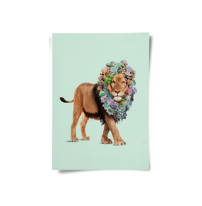 Lion with Succulent - Poster