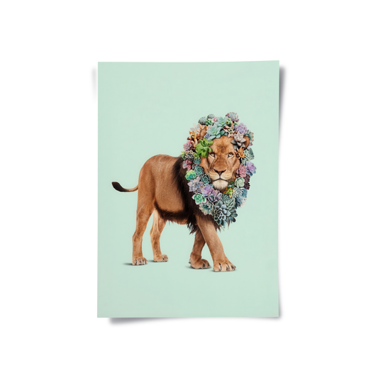 Lion with Succulent - Poster