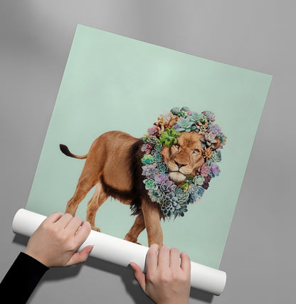 Lion with Succulent - Poster