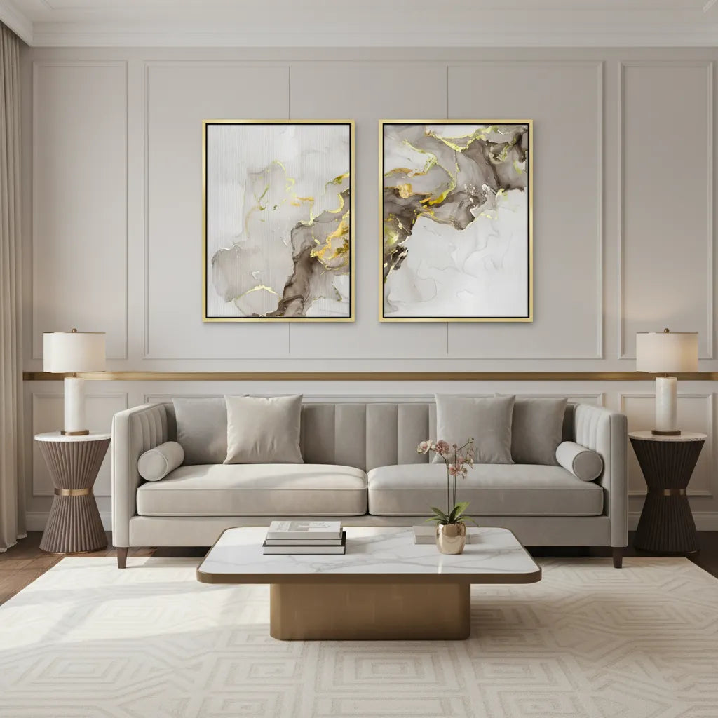 Liquid Gold Diptych Set of 2 - Canvas - Jasmineart.ae