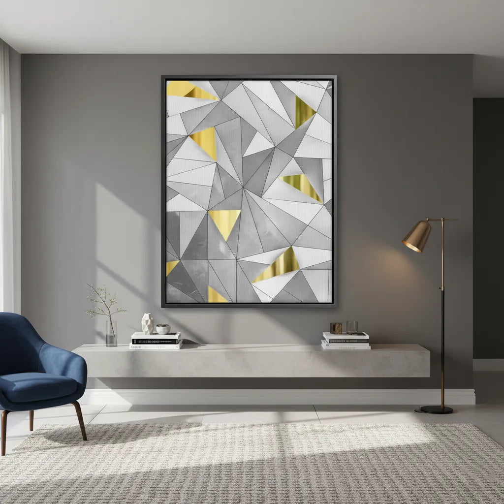 Luxury 3D Grey & Gold  - Canvas - Jasmineart.ae