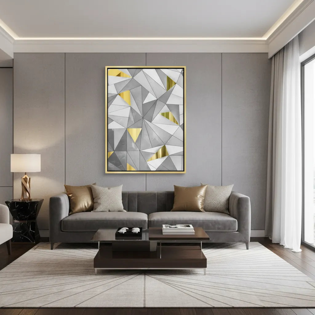 Luxury 3D Grey & Gold  - Canvas - Jasmineart.ae
