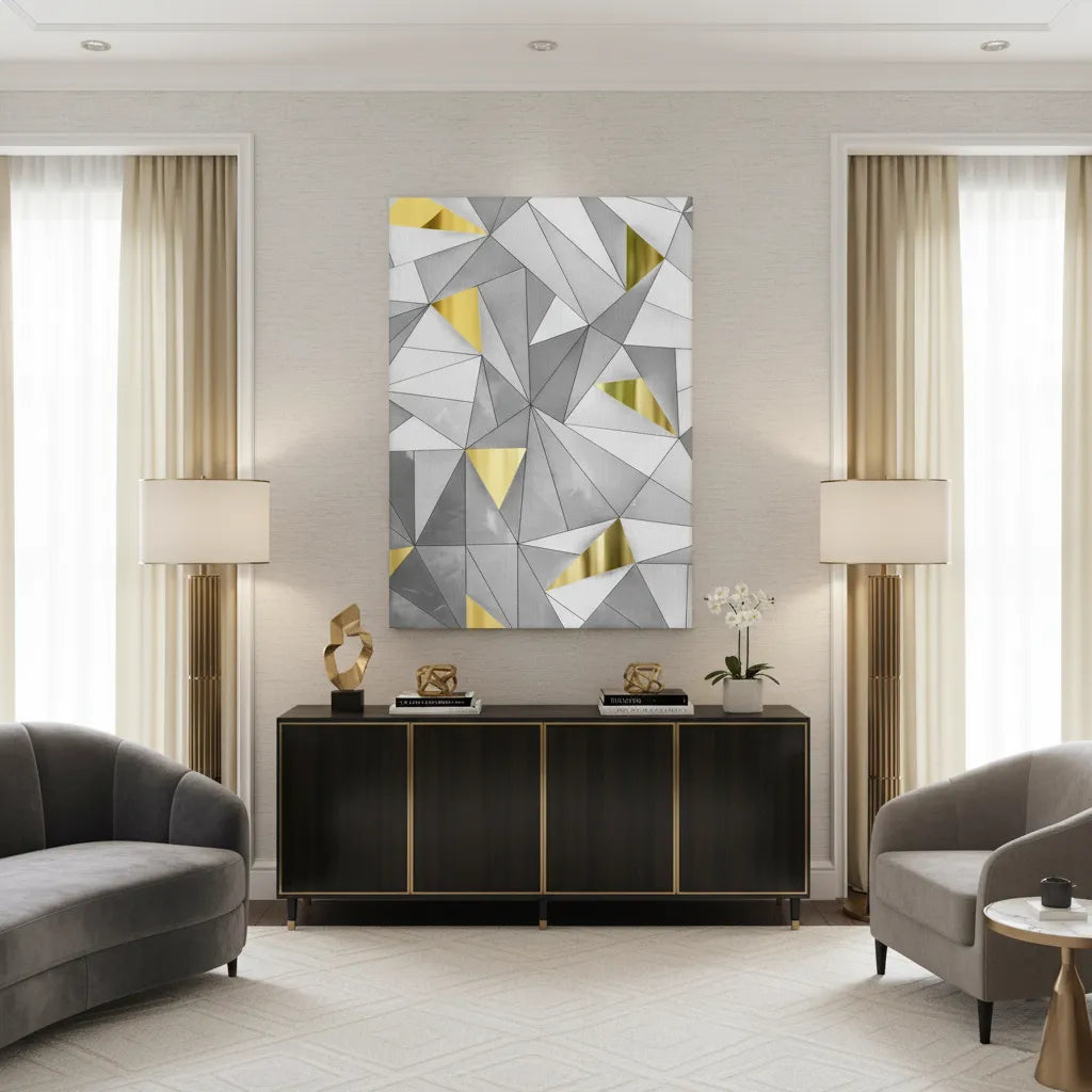 Luxury 3D Grey & Gold  - Canvas - Jasmineart.ae