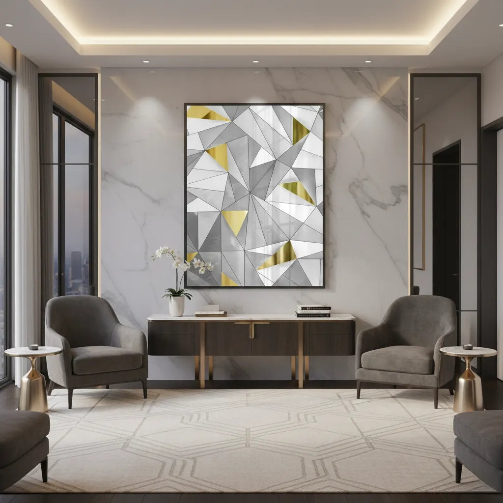 Luxury 3D Grey & Gold  - Fine Art - Jasmineart.ae