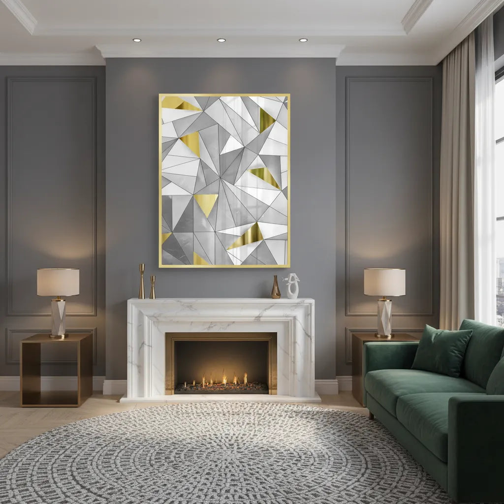 Luxury 3D Grey & Gold  - Fine Art - Jasmineart.ae