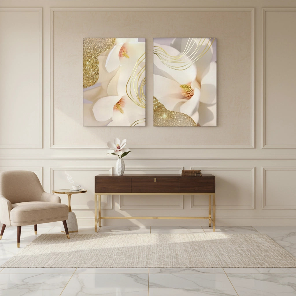 Luxury Gold Foil Floral Set of 2 - Canvas - Jasmineart.ae