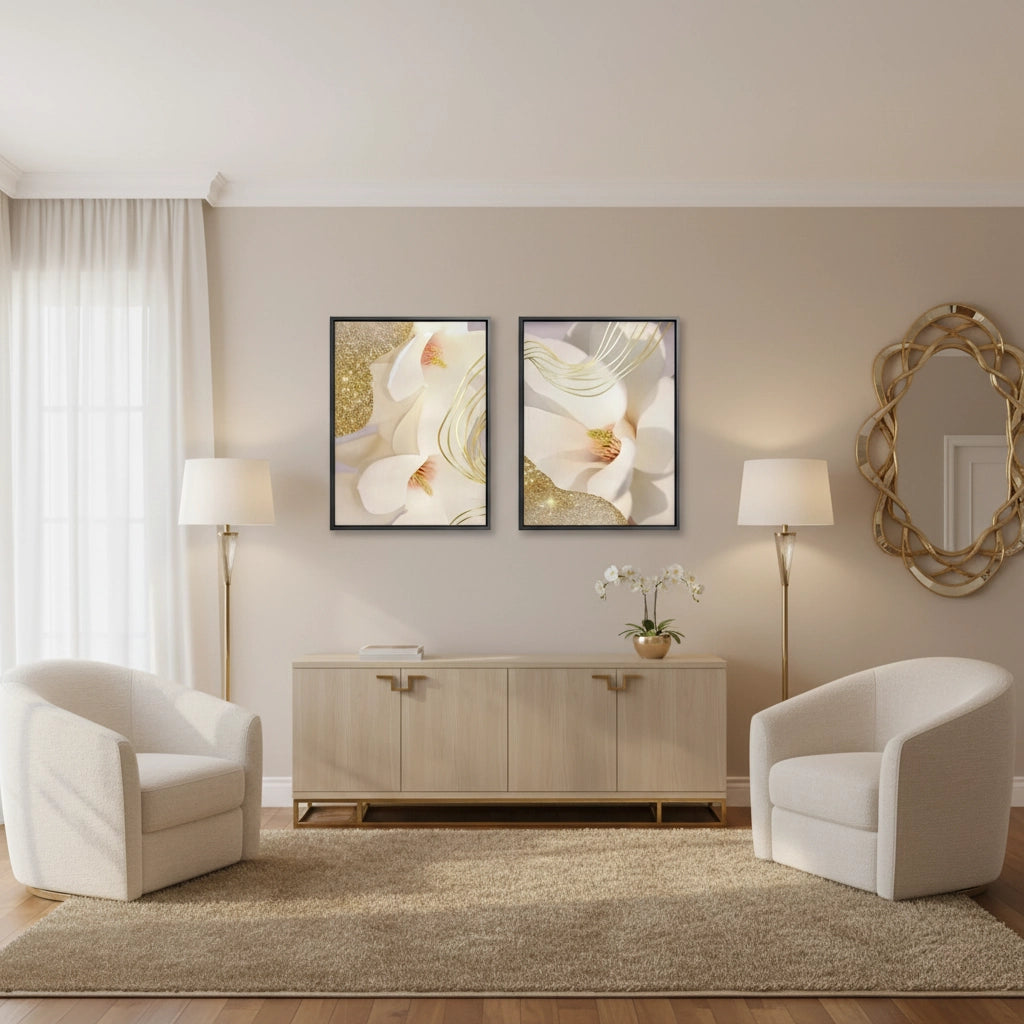 2Luxury Gold Foil Floral Set of 2 - Canvas