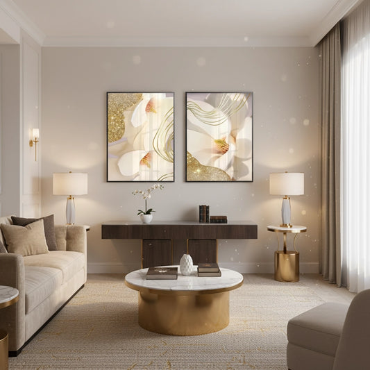 Luxury Gold Foil Floral Set of 2 - Fine Art