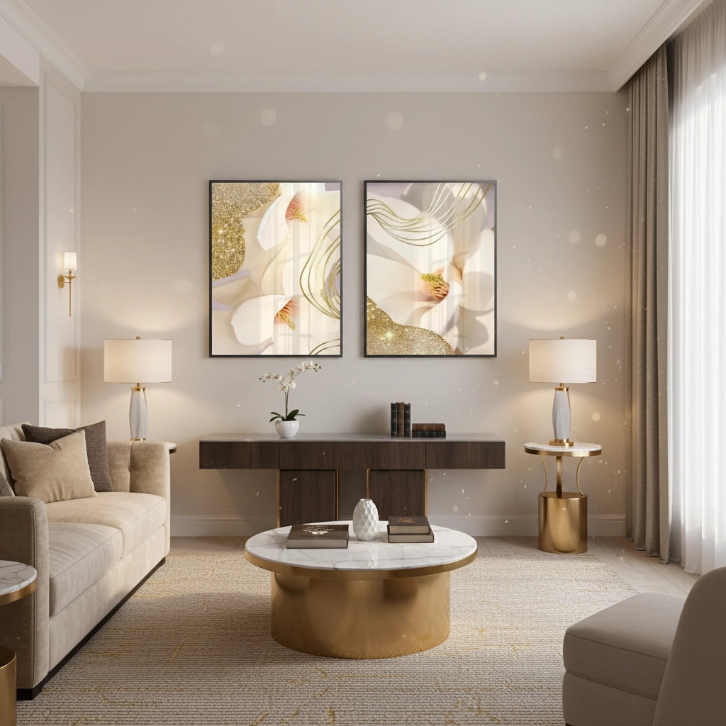 Luxury Gold Foil Floral Set of 2 - Fine Art - Jasmineart.ae