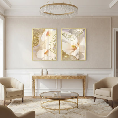 Luxury Gold Foil Floral Set of 2 - Fine Art