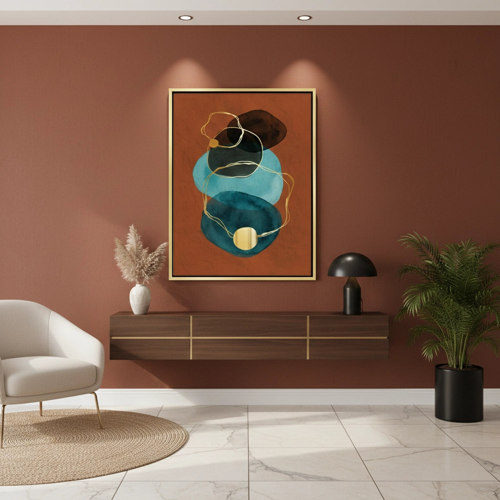 2Luxury Gold Foil & Teal Abstract - Canvas