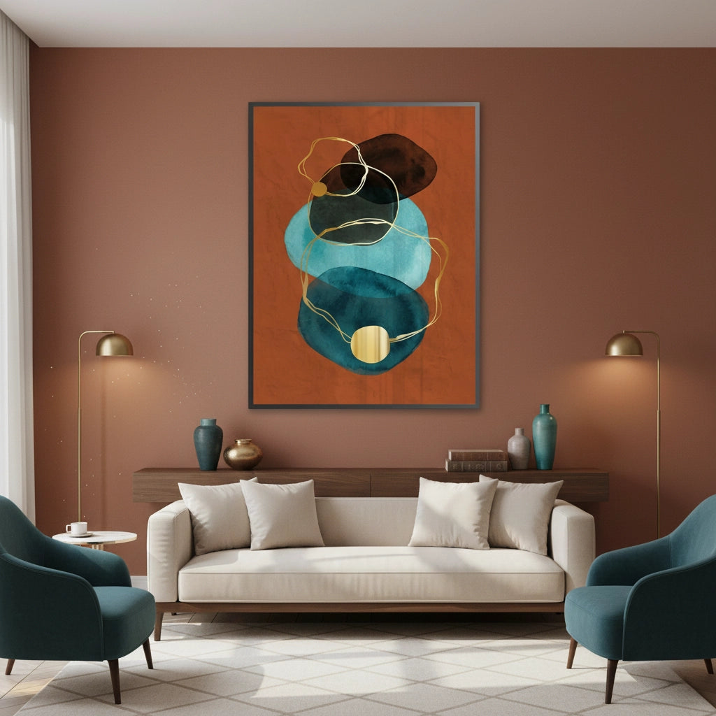 2Luxury Gold Foil & Teal Abstract - Fine Art