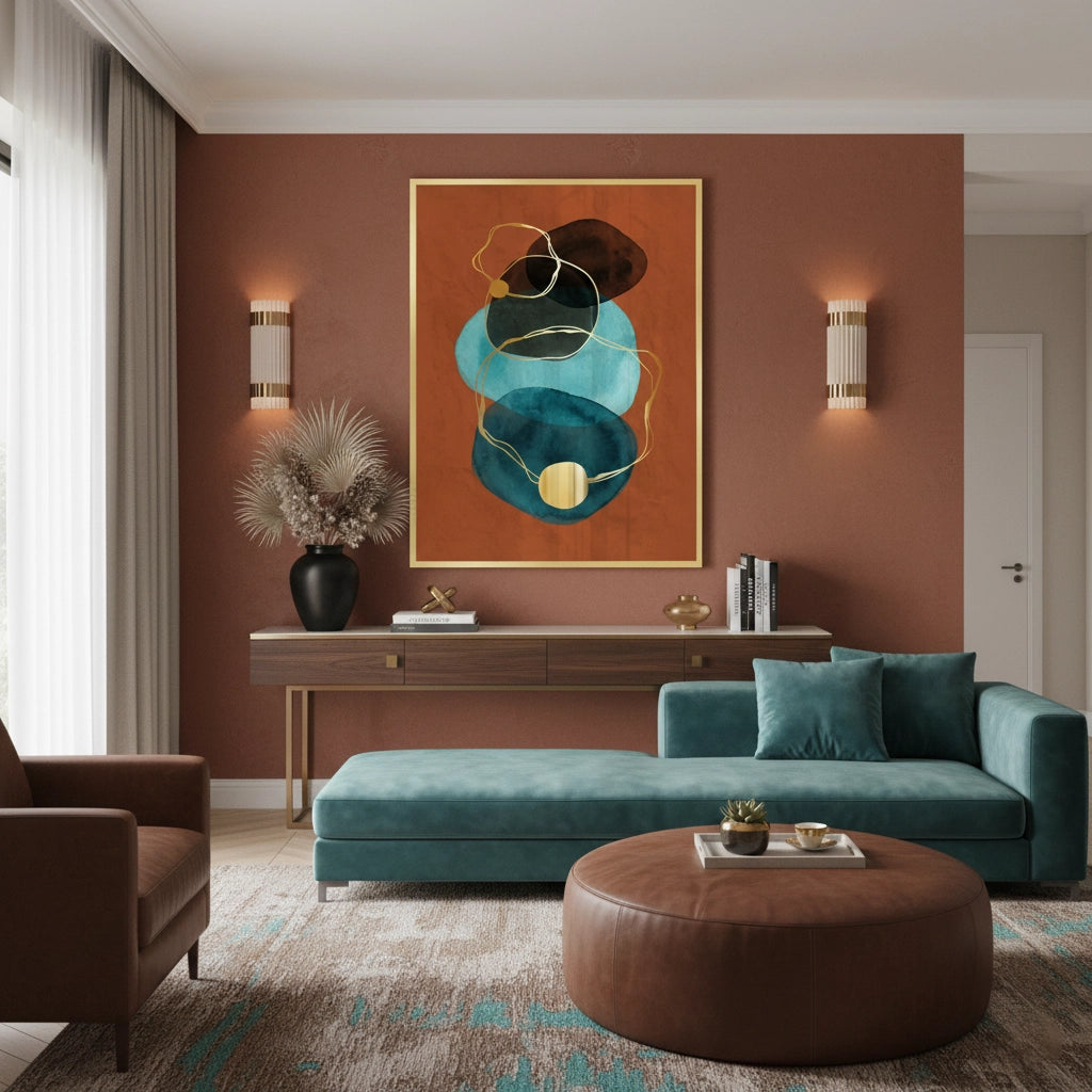 2Luxury Gold Foil & Teal Abstract - Fine Art