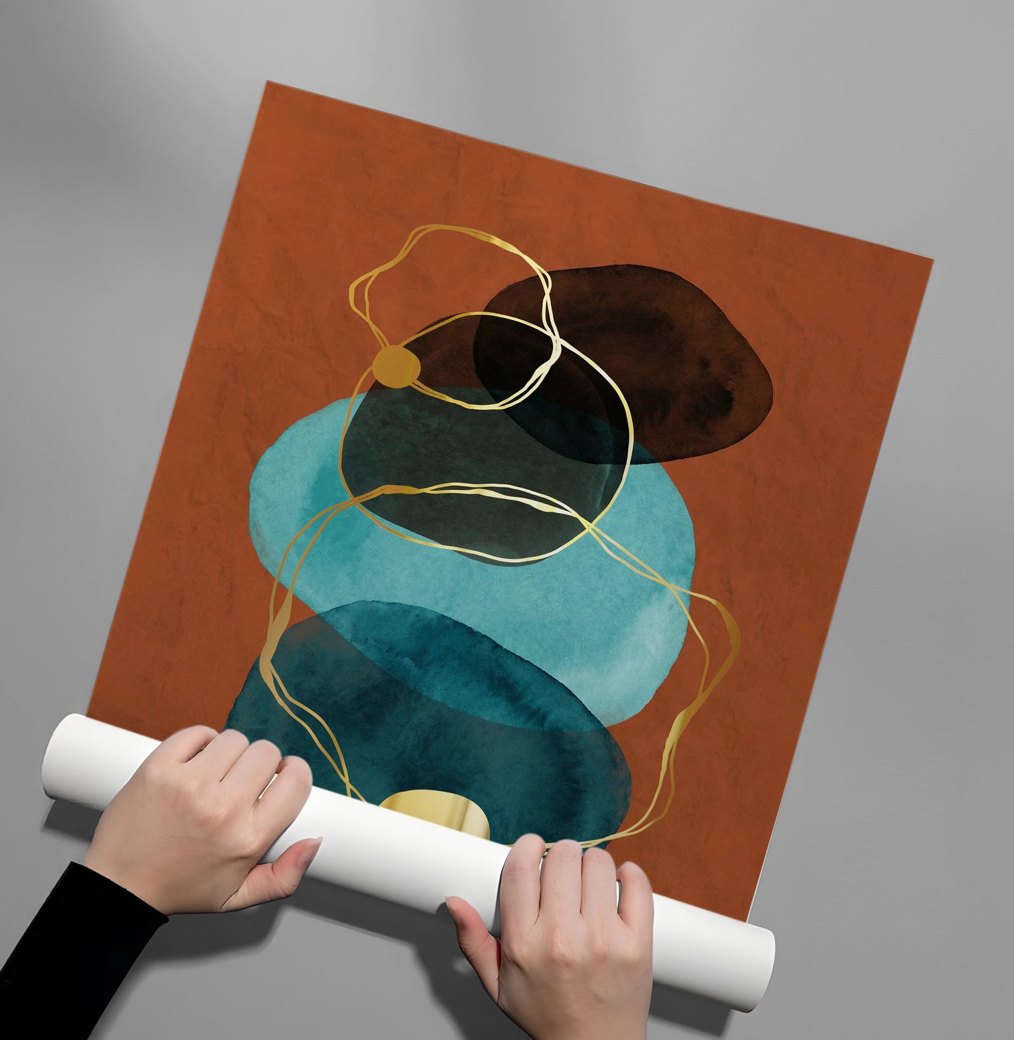 2Luxury Gold Foil & Teal Abstract - Poster