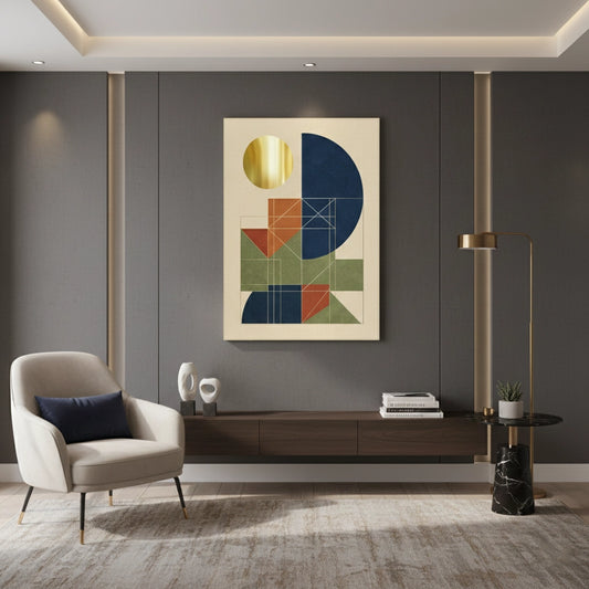 Mid-Century Modern Gold Sun - Canvas