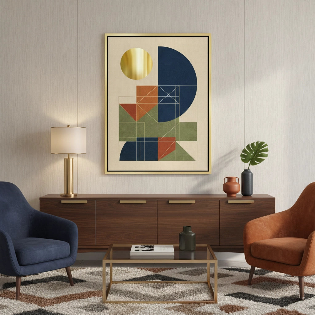 Modren Sun Mid-Century Modern Gold Sun - Canvas - Jasmineart.ae