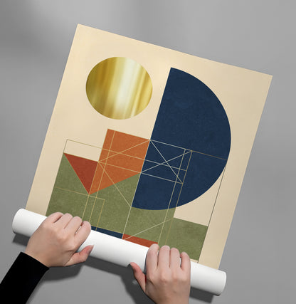Mid-Century Modern Gold Sun - Poster